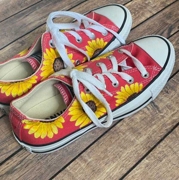 Women’s Size 6/Men’s Size 4 - Coral Sunflower Converse (Ready to Ship Sale) - No Box