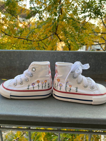 Checkered floral high top converse
