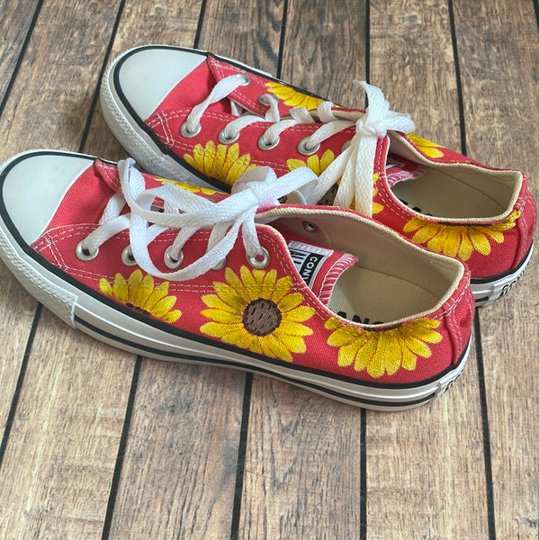 Women’s Size 6/Men’s Size 4 - Coral Sunflower Converse (Ready to Ship Sale) - No Box