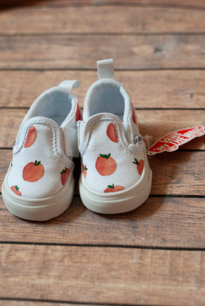 Peach Slip On Hand Painted Vans | Peach Custom Vans
