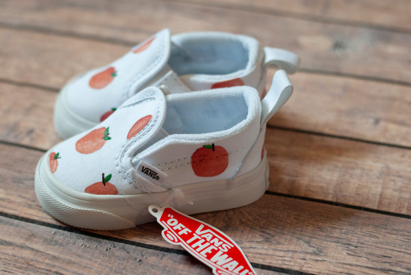 Peach Slip On Hand Painted Vans | Peach Custom Vans