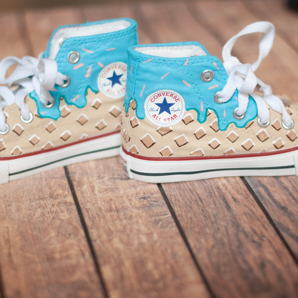 Blue Ice Cream Cone Hand Painted High Top Converse