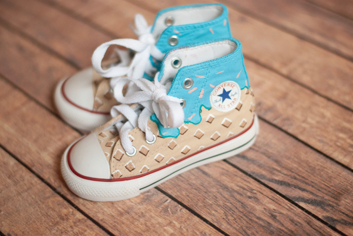 Blue Ice Cream Cone Hand Painted High Top Converse – With 