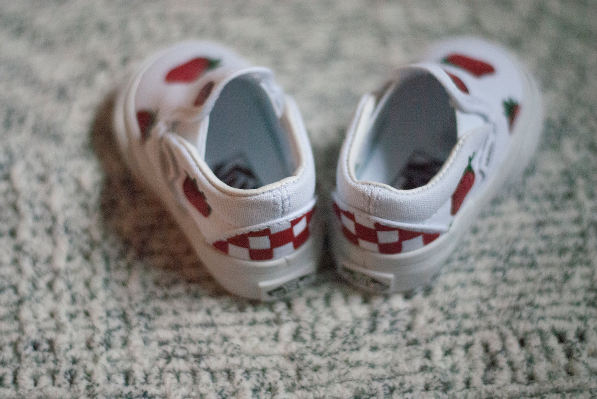 Checkered Strawberry Slip On Vans Custom Hand Painted Strawberry