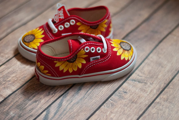 Sunflower Red Vans | Custom Hand Painted Sunflower Vans