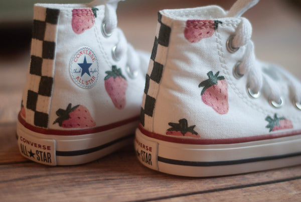 Checkered Pink Strawberry High Top Converse