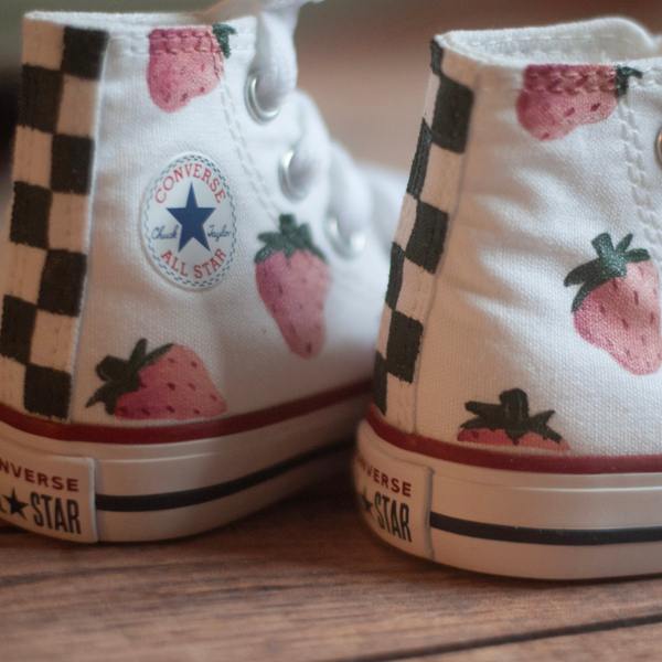 Checkered Pink Strawberry High Top Converse