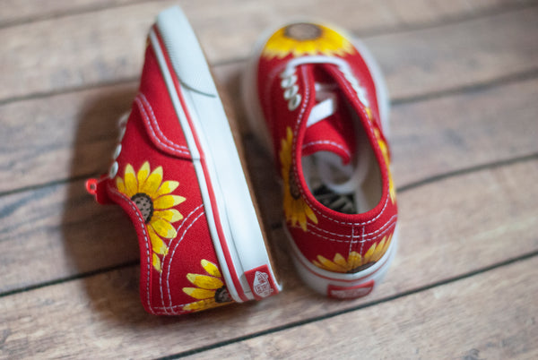 Sunflower Red Vans | Custom Hand Painted Sunflower Vans
