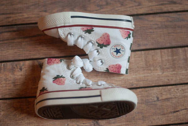 Checkered Pink Strawberry High Top Converse