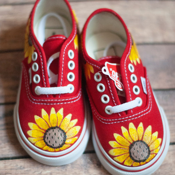 Sunflower Red Vans | Custom Hand Painted Sunflower Vans