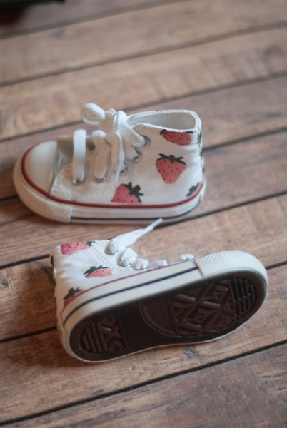 Checkered Pink Strawberry High Top Converse