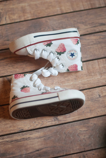 Checkered Pink Strawberry High Top Converse