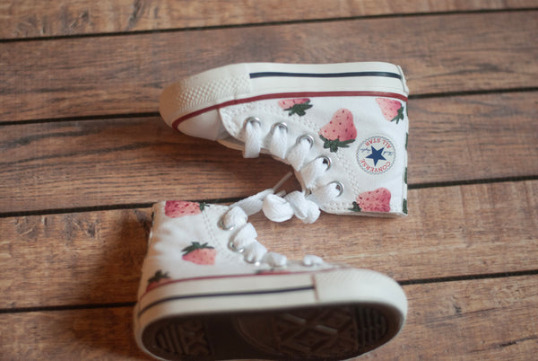 Checkered Pink Strawberry High Top Converse