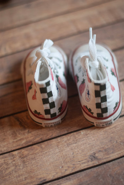 Checkered Pink Strawberry High Top Converse