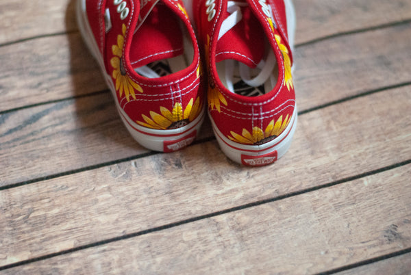Sunflower Red Vans | Custom Hand Painted Sunflower Vans