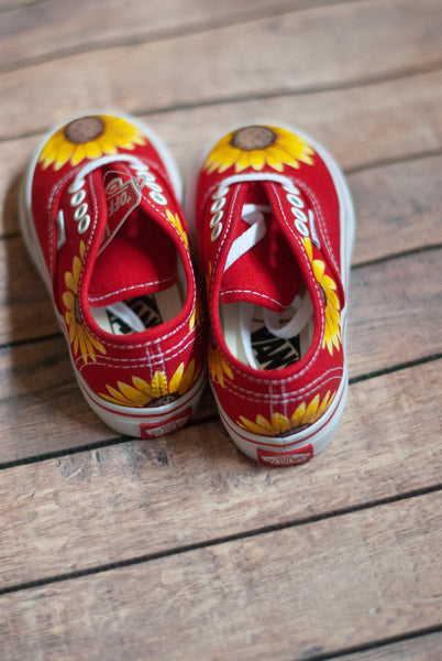 Sunflower Red Vans | Custom Hand Painted Sunflower Vans
