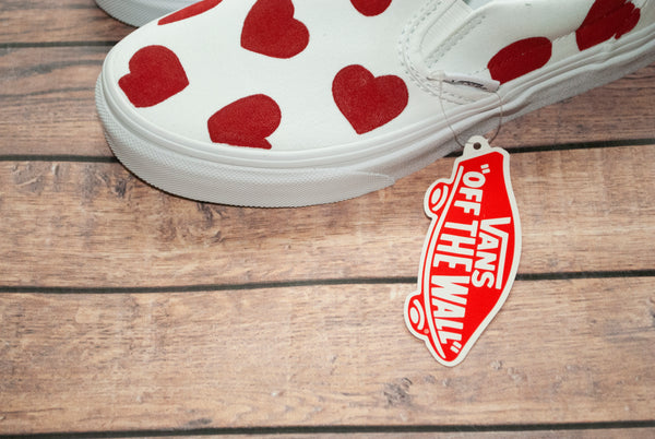Red Heart Slip On Vans | Valentine's Vans | Hand Painted Vans