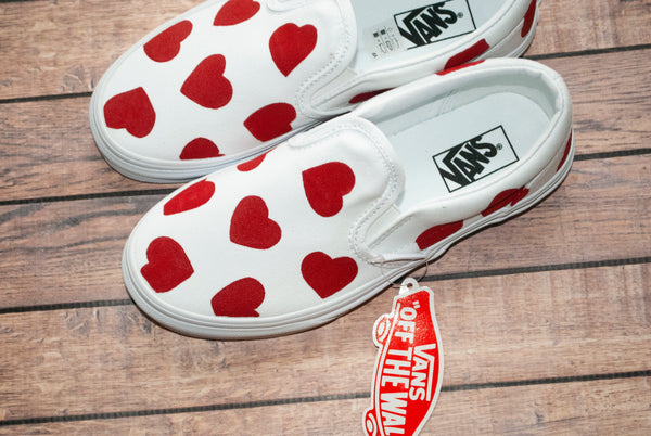 Red Heart Slip On Vans | Valentine's Vans | Hand Painted Vans