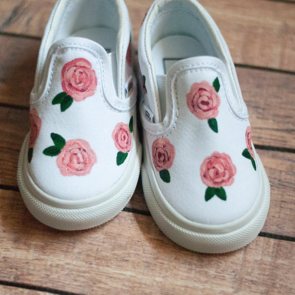 Rose Slip On Vans | Hand Painted Rose Vans | Custom Rose Vans