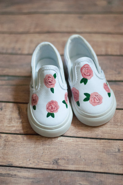 Rose Slip On Vans | Hand Painted Rose Vans | Custom Rose Vans