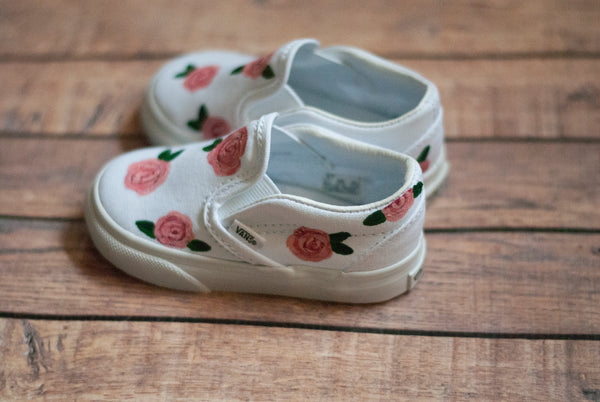Rose Slip On Vans | Hand Painted Rose Vans | Custom Rose Vans