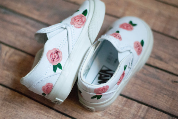 Rose Slip On Vans | Hand Painted Rose Vans | Custom Rose Vans