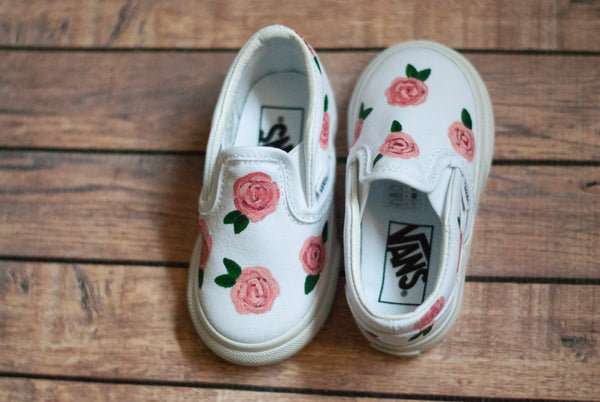 Rose Slip On Vans | Hand Painted Rose Vans | Custom Rose Vans