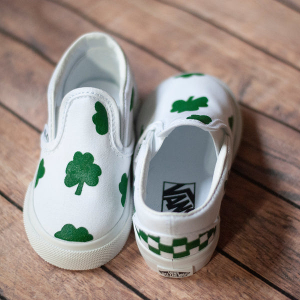 Checkered Shamrock Slip On Vans