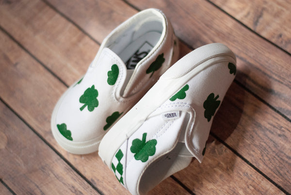 Checkered Shamrock Slip On Vans