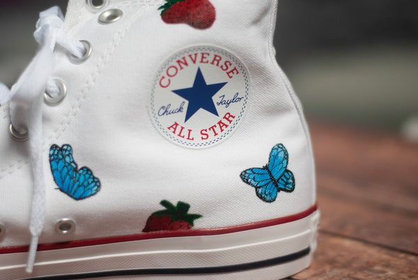 Strawberry + Butterfly High Top Converse