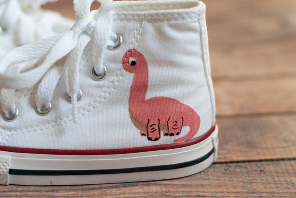 Dino Converse | Hand Painted Pink + Turquoise Dino Converse