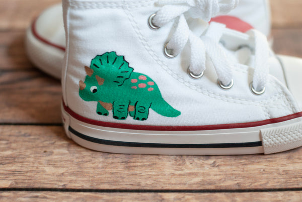 Dino Converse | Hand Painted Pink + Turquoise Dino Converse
