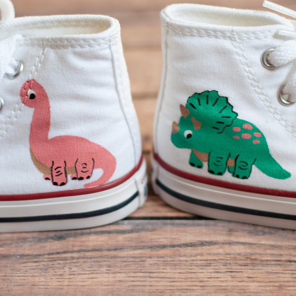 Dino Converse | Hand Painted Pink + Turquoise Dino Converse