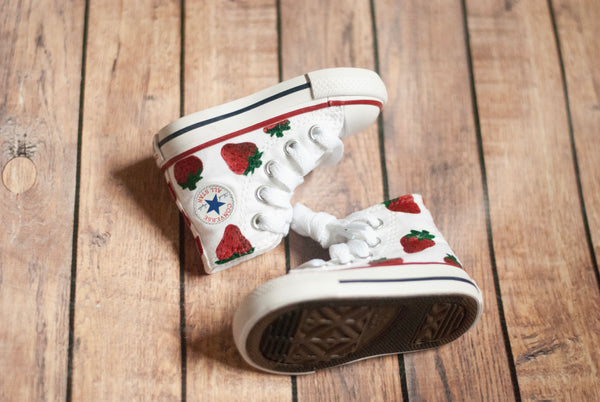 Checkered Strawberry High Top Converse
