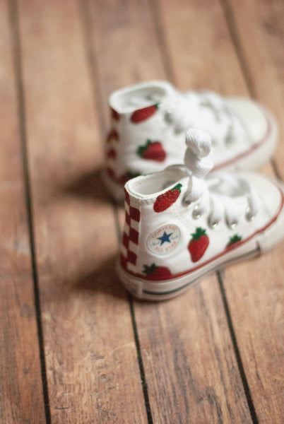 Checkered Strawberry High Top Converse