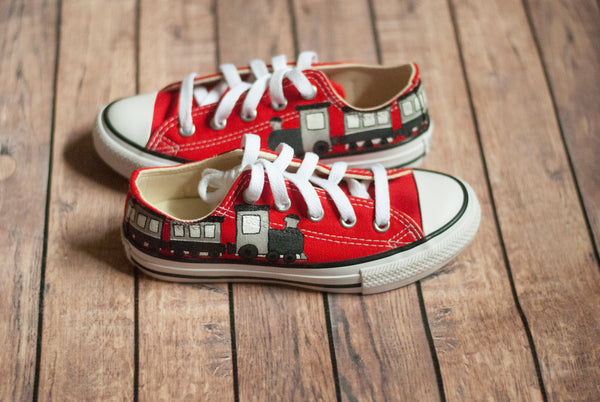 Train Low Top Converse | Custom Hand Painted Train Converse