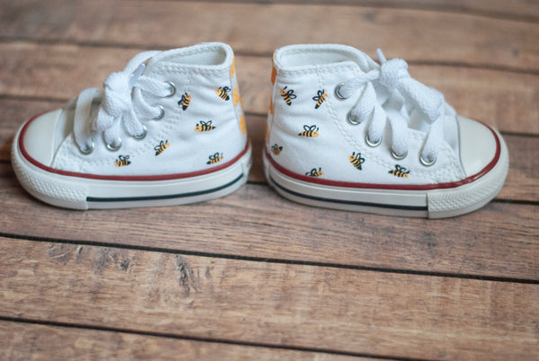 Checkered Bee High Tops | Custom Hand Painted Bee High Top Converse