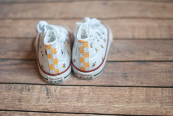 Checkered Bee High Tops | Custom Hand Painted Bee High Top Converse