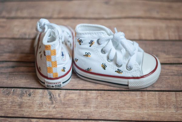 Checkered Bee High Tops | Custom Hand Painted Bee High Top Converse