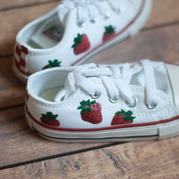 Checkered Strawberry Low Top Converse | Low Top Strawberry Converse