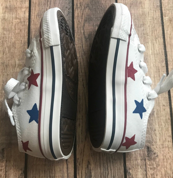 Red and Blue Hand Painted Star Converse | Low Top Star Converse