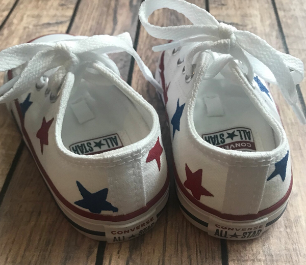 Red and Blue Hand Painted Star Converse | Low Top Star Converse