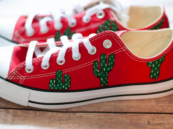 Hand Painted Red Cactus Converse | Hand Painted Converse