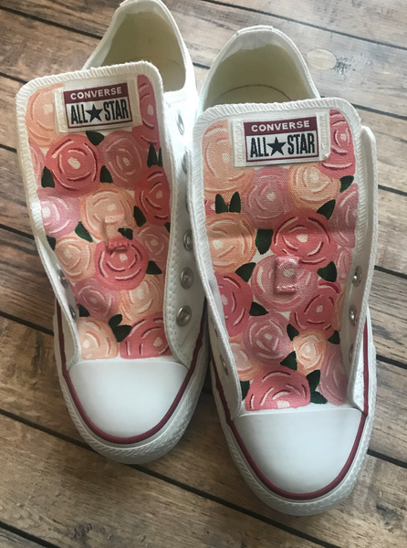 Rose Converse || Custom White Converse || Hand Painted Converse