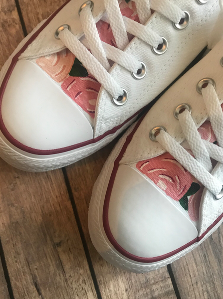 Rose Converse || Custom White Converse || Hand Painted Converse