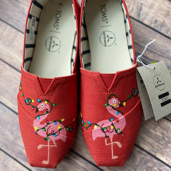Hand Painted Christmas Flamingo Toms