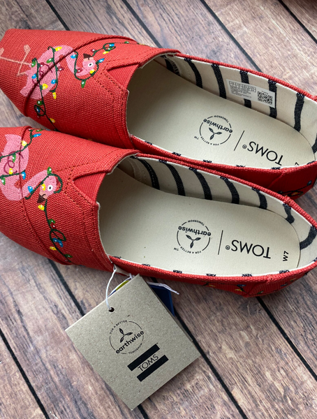 Hand Painted Christmas Flamingo Toms