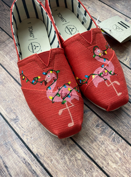 Hand Painted Christmas Flamingo Toms