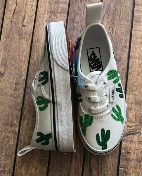 hand painted cactus vans in white