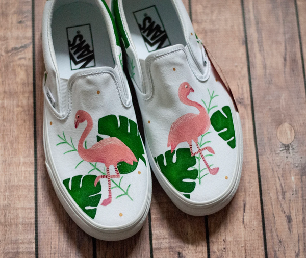 tropical flamingo hand painted vans